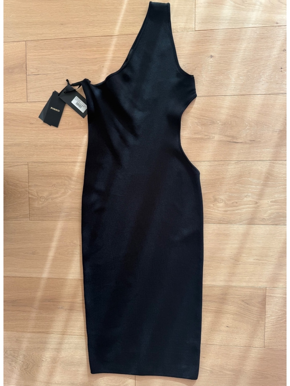 PINKO Amurrio Black One Shoulder Cutout Knit Midi Dress Size L NWT
